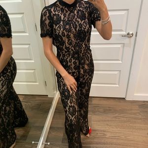 Black and Nude Floral Crochet Lace Jumpsuit